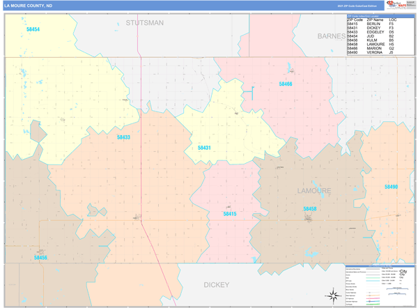 La Moure County Wall Map Color Cast Style
